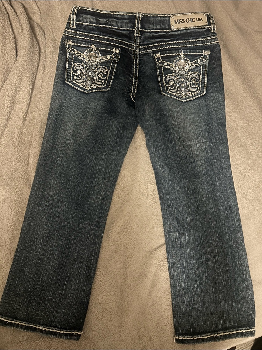 Miss Chic Jeans Dark Blue Embellished Ankle Jeans